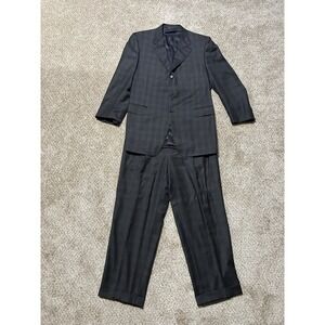 Canali Super 120s 100% Wool 2 Piece Suit Jacket Sz 46 Coat and Pants Gray White